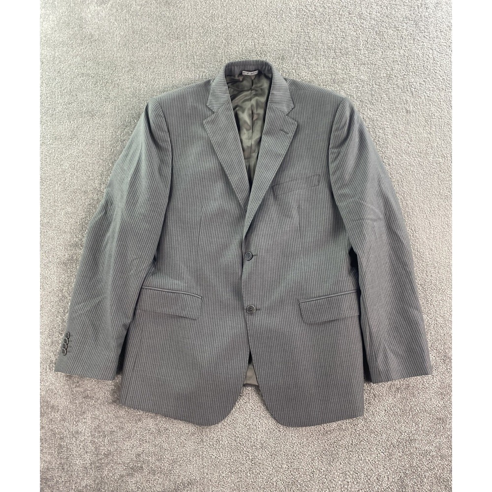 Saks Fifth Avenue Suit Jacket 42 R Gray Wool Striped Ermenegildo Zegna Italy